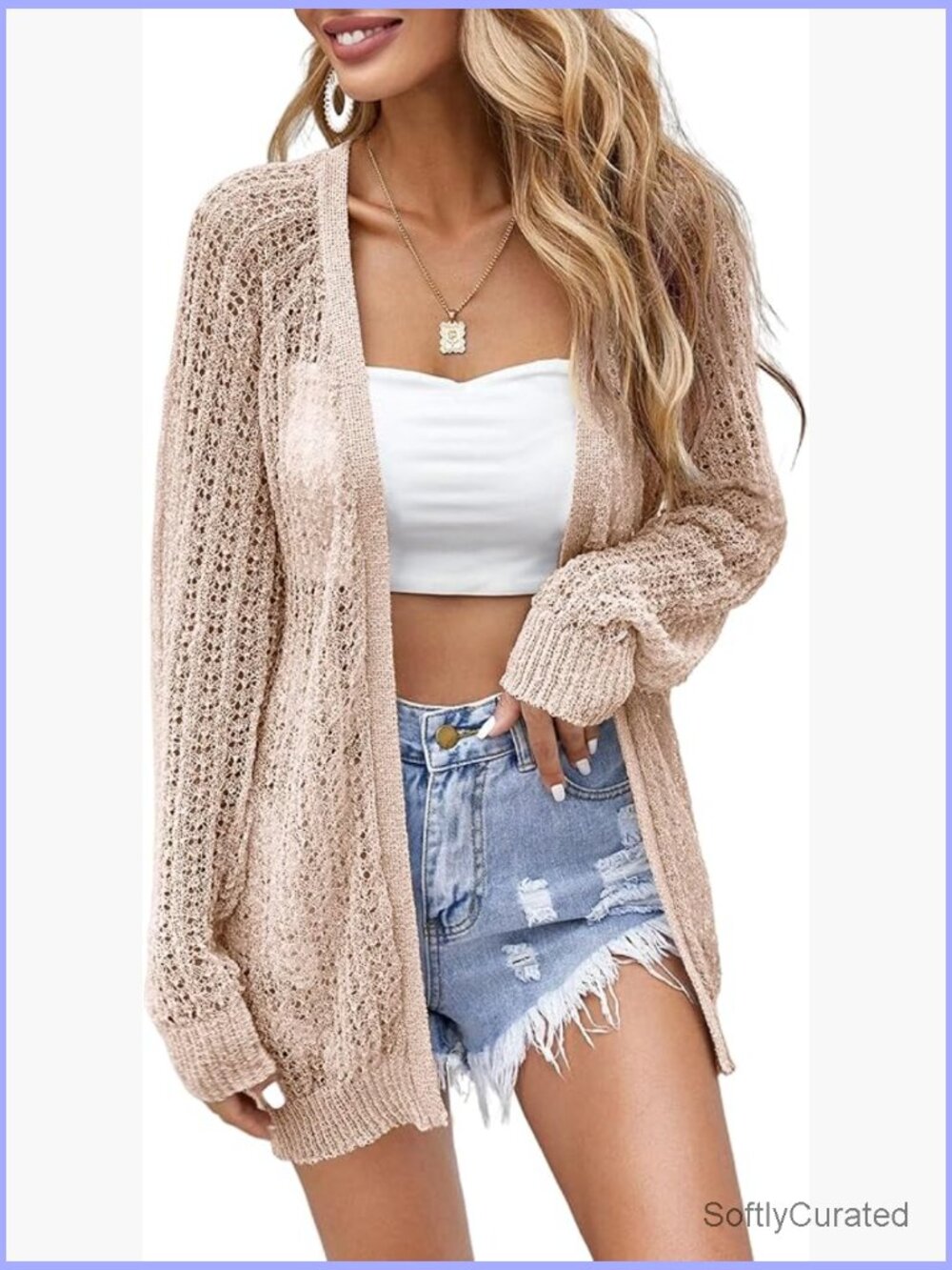 Crochet Lightweight Open Front Cardigan Long Sleeve Summer Cover Up - Picture 1 of 7
